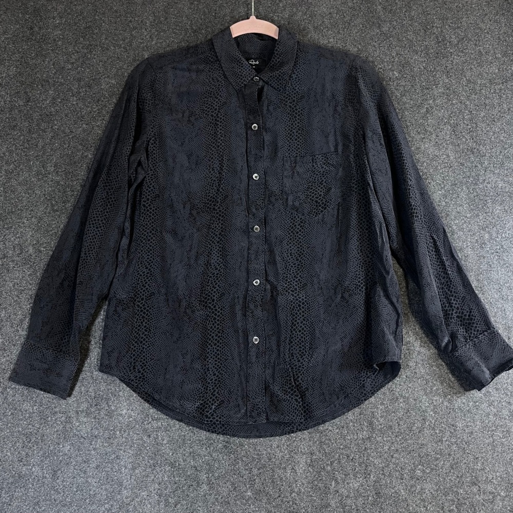 Rails Kate Cobra Silk Button Down‎ Shirt Black Grey Snake Print Blouse XS